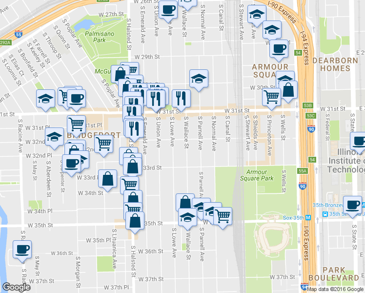 map of restaurants, bars, coffee shops, grocery stores, and more near in Chicago