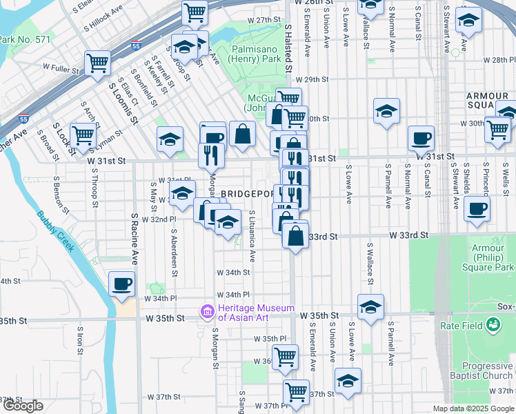 map of restaurants, bars, coffee shops, grocery stores, and more near in Chicago