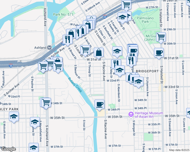 map of restaurants, bars, coffee shops, grocery stores, and more near 1226 West 32nd Street in Chicago