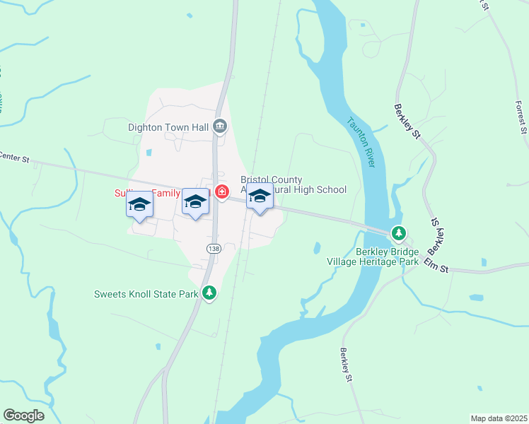 map of restaurants, bars, coffee shops, grocery stores, and more near 135 Center Street in Dighton