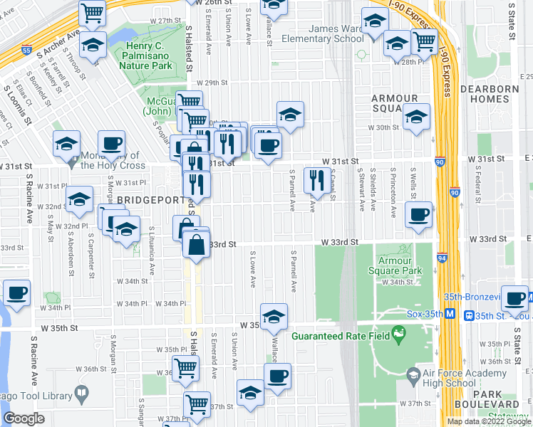 map of restaurants, bars, coffee shops, grocery stores, and more near in Chicago