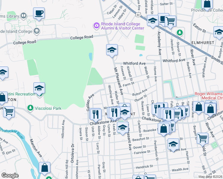 map of restaurants, bars, coffee shops, grocery stores, and more near 150 Metropolitan Road in Providence