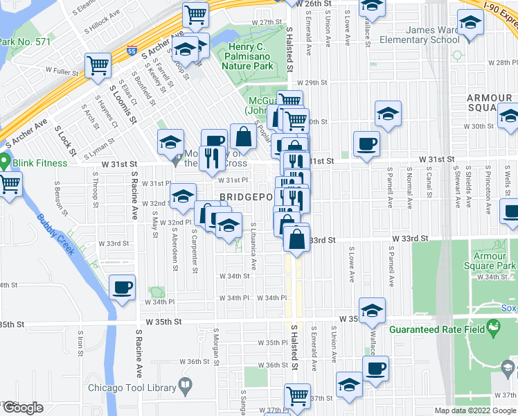 map of restaurants, bars, coffee shops, grocery stores, and more near in Chicago