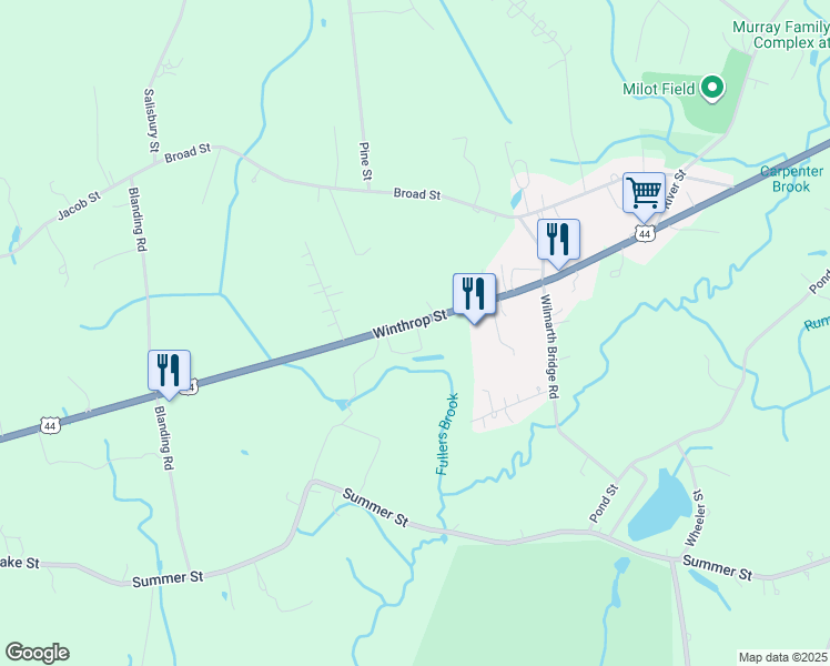 map of restaurants, bars, coffee shops, grocery stores, and more near 515 Winthrop Street in Rehoboth