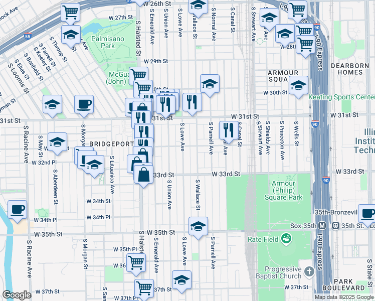 map of restaurants, bars, coffee shops, grocery stores, and more near in Chicago