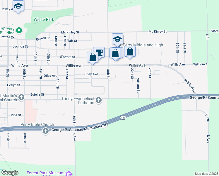 map of restaurants, bars, coffee shops, grocery stores, and more near 920 18th Street in Perry
