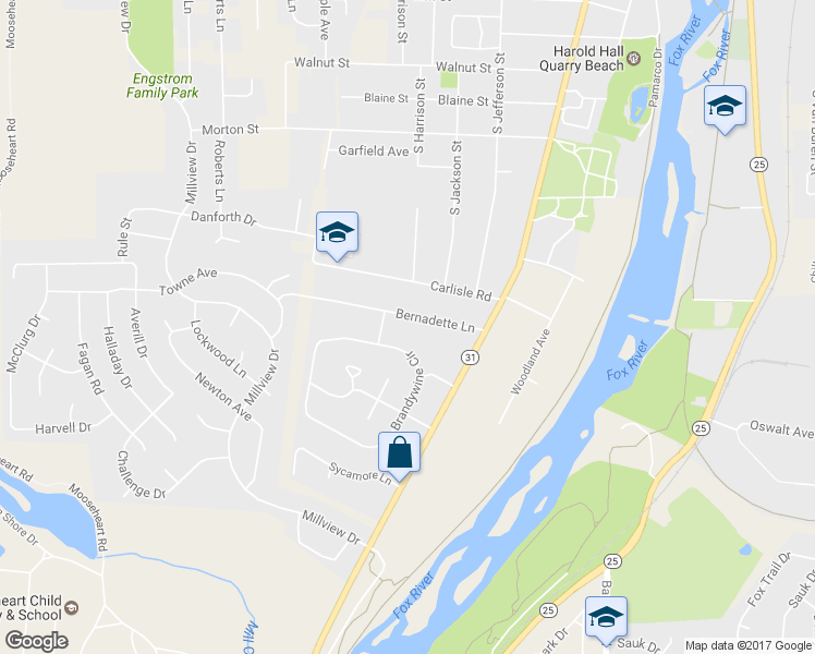 map of restaurants, bars, coffee shops, grocery stores, and more near 617 Bernadette Lane in Batavia