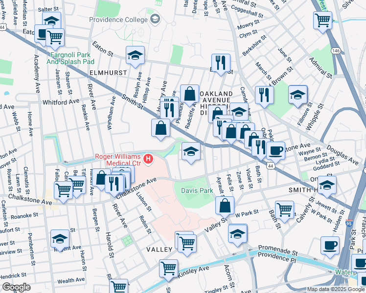 map of restaurants, bars, coffee shops, grocery stores, and more near 3 Convent Street in Providence