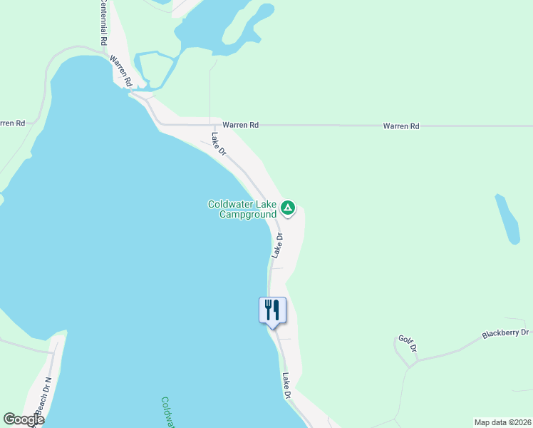map of restaurants, bars, coffee shops, grocery stores, and more near 549 Lake Drive in Coldwater