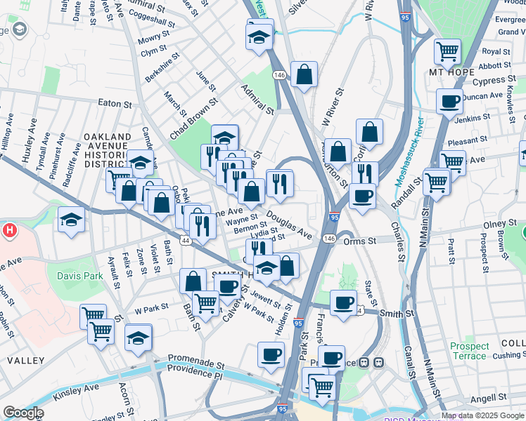 map of restaurants, bars, coffee shops, grocery stores, and more near 371 Chalkstone Avenue in Providence