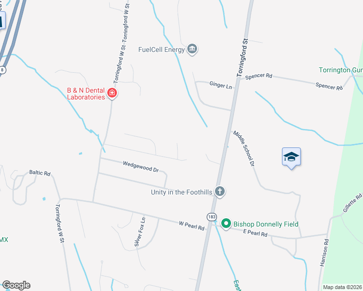 map of restaurants, bars, coffee shops, grocery stores, and more near 44 Twining Farm Lane in Torrington