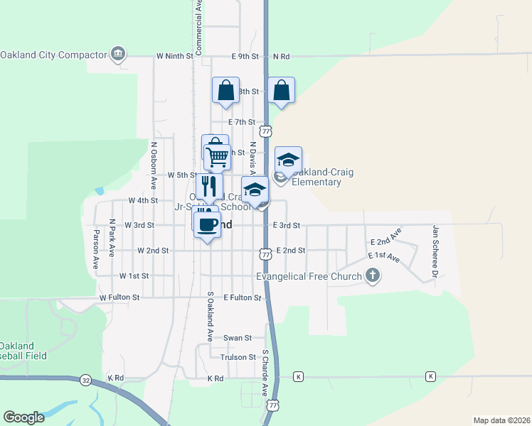 map of restaurants, bars, coffee shops, grocery stores, and more near 300-398 North Charde Avenue in Oakland