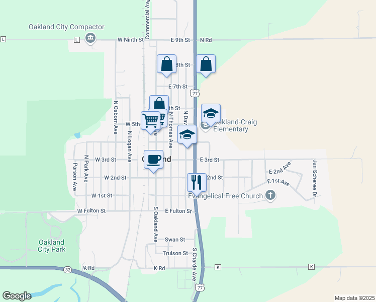 map of restaurants, bars, coffee shops, grocery stores, and more near 309 North Davis Avenue in Oakland