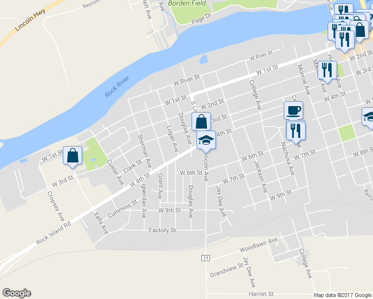 map of restaurants, bars, coffee shops, grocery stores, and more near 1515 West 4th Street in Dixon