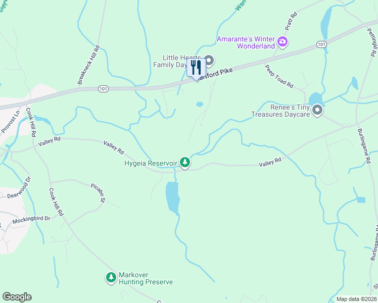 map of restaurants, bars, coffee shops, grocery stores, and more near 74 Brookside Drive in Killingly