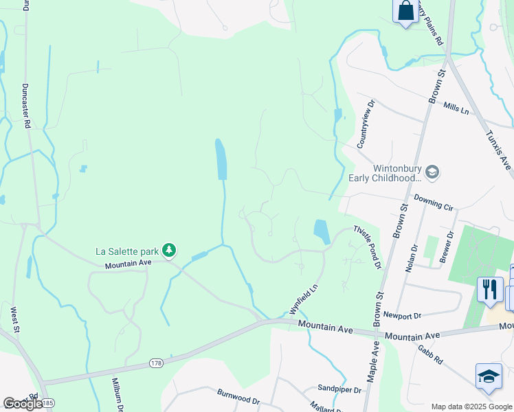 map of restaurants, bars, coffee shops, grocery stores, and more near 5 South Pond Road in Bloomfield