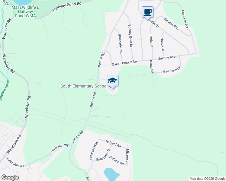 map of restaurants, bars, coffee shops, grocery stores, and more near 152-178 Bourne Rd in Plymouth