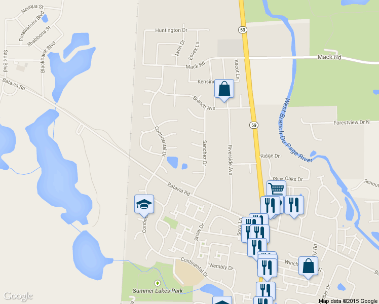 map of restaurants, bars, coffee shops, grocery stores, and more near 30W110 Glenhurst Court in Warrenville