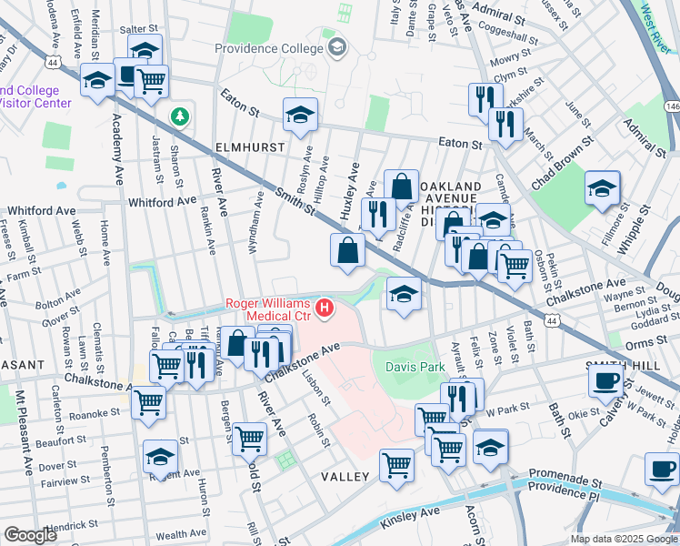 map of restaurants, bars, coffee shops, grocery stores, and more near 50 Convent Street in Providence