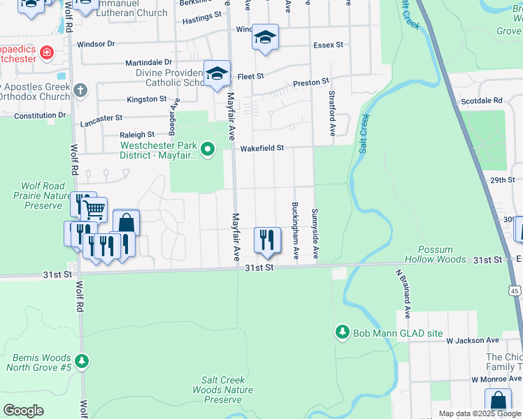 map of restaurants, bars, coffee shops, grocery stores, and more near 29315 Kensington Avenue in Westchester