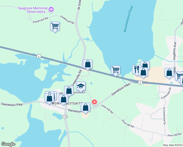 map of restaurants, bars, coffee shops, grocery stores, and more near 76 Hartford Pike in Scituate