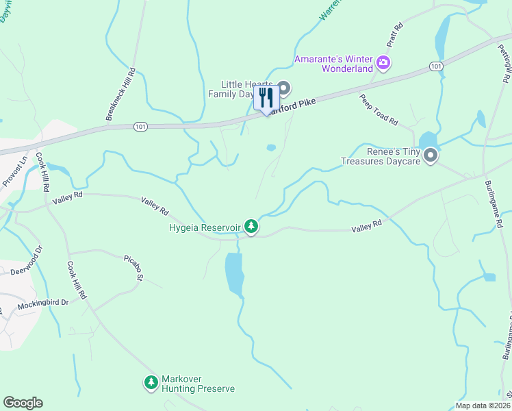 map of restaurants, bars, coffee shops, grocery stores, and more near 74 Brookside Drive in Killingly