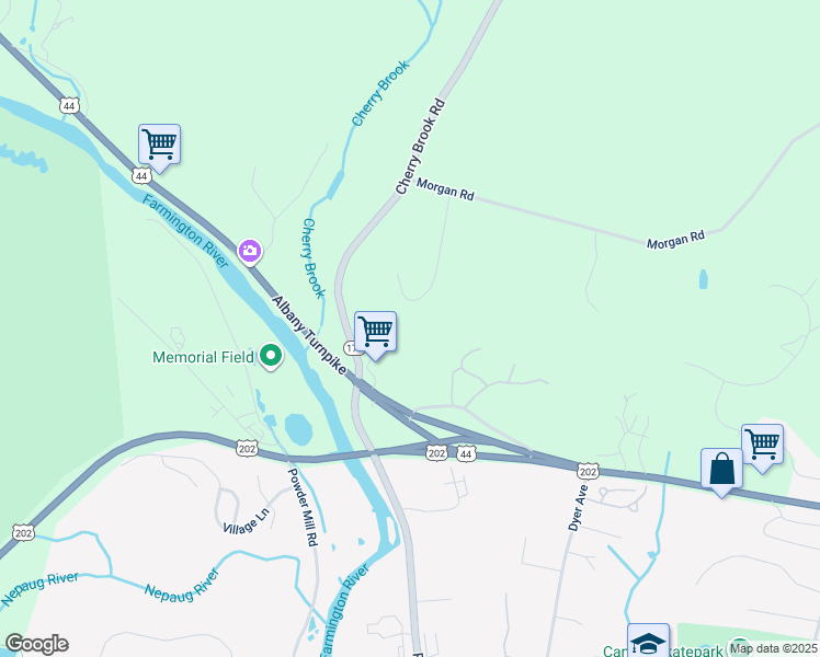 map of restaurants, bars, coffee shops, grocery stores, and more near 15 Camille Lane in Canton