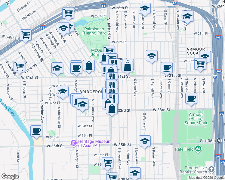 map of restaurants, bars, coffee shops, grocery stores, and more near in Chicago