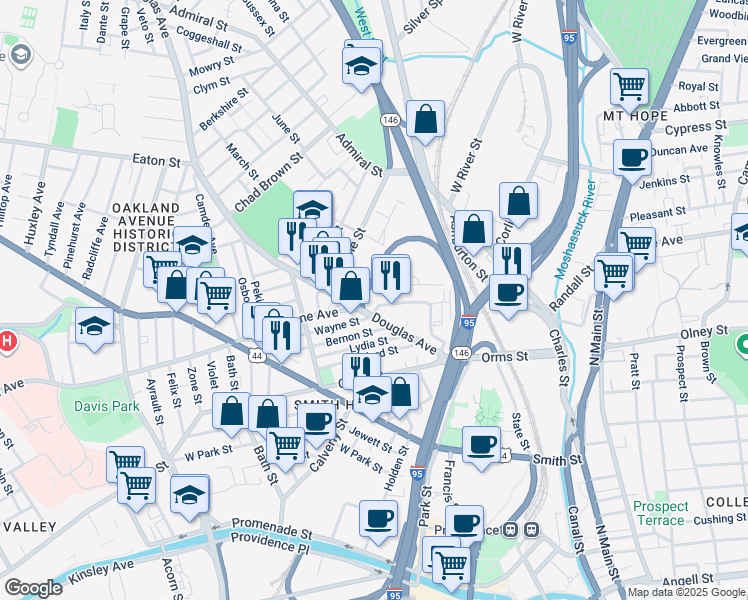 map of restaurants, bars, coffee shops, grocery stores, and more near 371 Chalkstone Avenue in Providence
