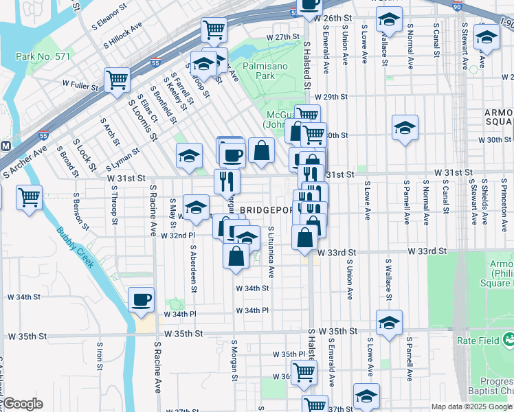 map of restaurants, bars, coffee shops, grocery stores, and more near 918 West 32nd Street in Chicago