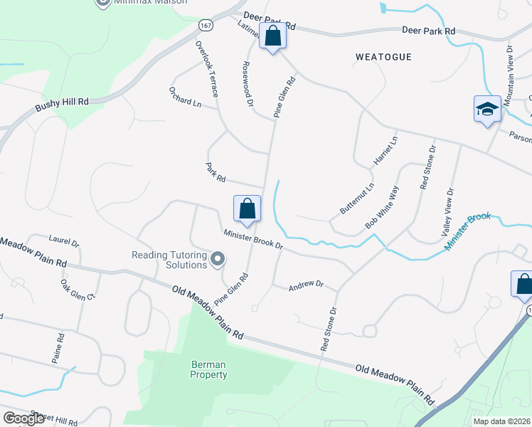 map of restaurants, bars, coffee shops, grocery stores, and more near 48 Pine Glen Road in Simsbury