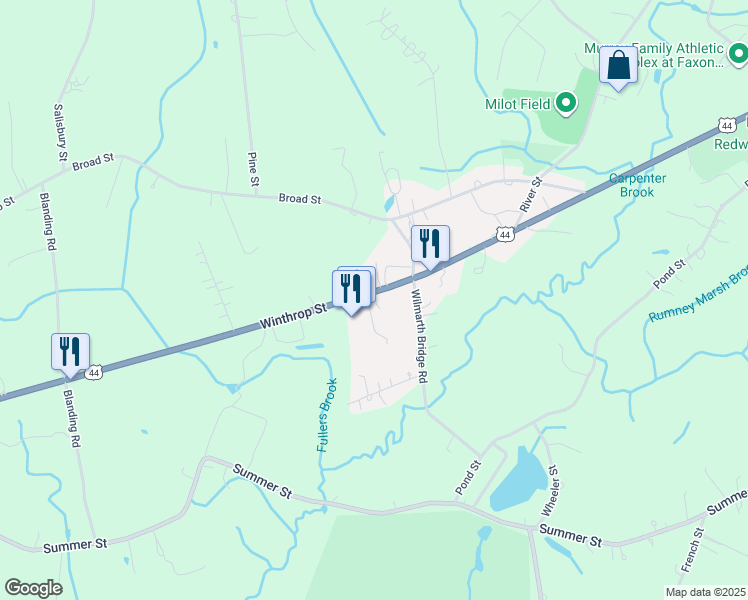 map of restaurants, bars, coffee shops, grocery stores, and more near 497 Winthrop Street in Rehoboth