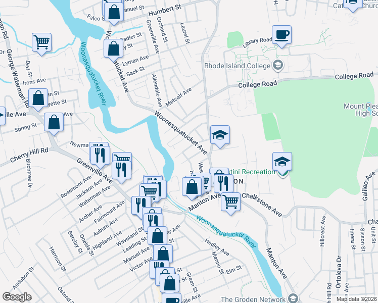 map of restaurants, bars, coffee shops, grocery stores, and more near 101 Herschel Street in Providence