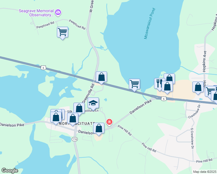 map of restaurants, bars, coffee shops, grocery stores, and more near 76 Hartford Pike in Scituate