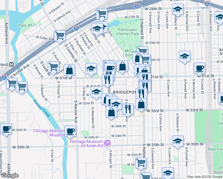 map of restaurants, bars, coffee shops, grocery stores, and more near in Chicago