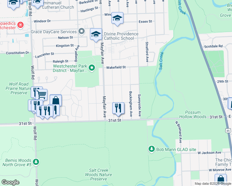 map of restaurants, bars, coffee shops, grocery stores, and more near 29315 Kensington Avenue in Westchester