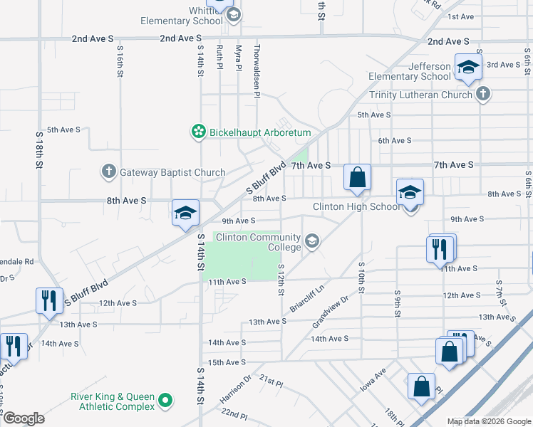 map of restaurants, bars, coffee shops, grocery stores, and more near 1200-1298 9th Avenue South in Clinton