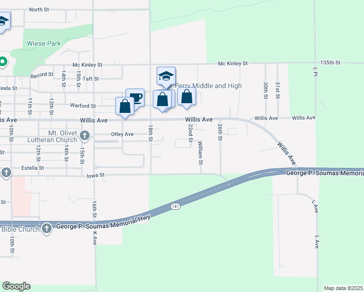 map of restaurants, bars, coffee shops, grocery stores, and more near 2917 Kading Road in Perry