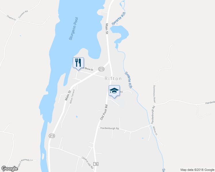 map of restaurants, bars, coffee shops, grocery stores, and more near 1385 Old Post Road in Ulster Park