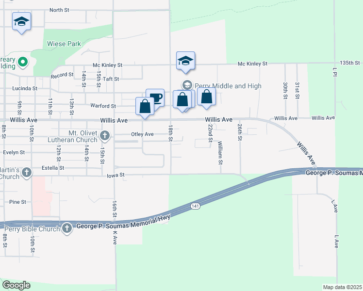 map of restaurants, bars, coffee shops, grocery stores, and more near 920 18th Street in Perry