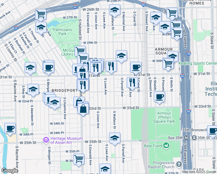 map of restaurants, bars, coffee shops, grocery stores, and more near in Chicago