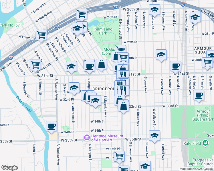 map of restaurants, bars, coffee shops, grocery stores, and more near in Chicago