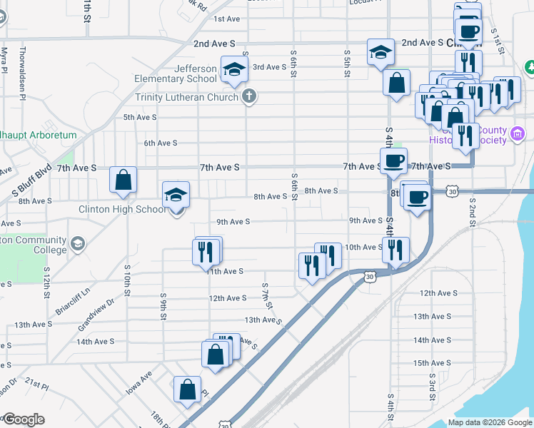 map of restaurants, bars, coffee shops, grocery stores, and more near 600-798 9th Avenue South in Clinton