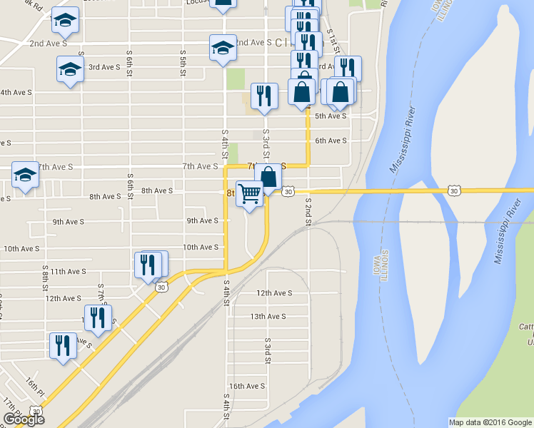 map of restaurants, bars, coffee shops, grocery stores, and more near 857 Lincoln Highway in Clinton