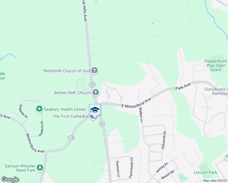 map of restaurants, bars, coffee shops, grocery stores, and more near 10 East Wintonbury Avenue in Bloomfield