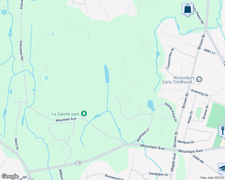 map of restaurants, bars, coffee shops, grocery stores, and more near 5 South Pond Road in Bloomfield