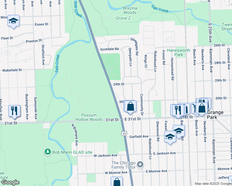 map of restaurants, bars, coffee shops, grocery stores, and more near 1205 North La Grange Road in La Grange Park