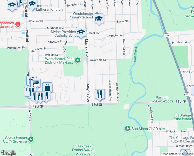 map of restaurants, bars, coffee shops, grocery stores, and more near 29315 Kensington Avenue in Westchester