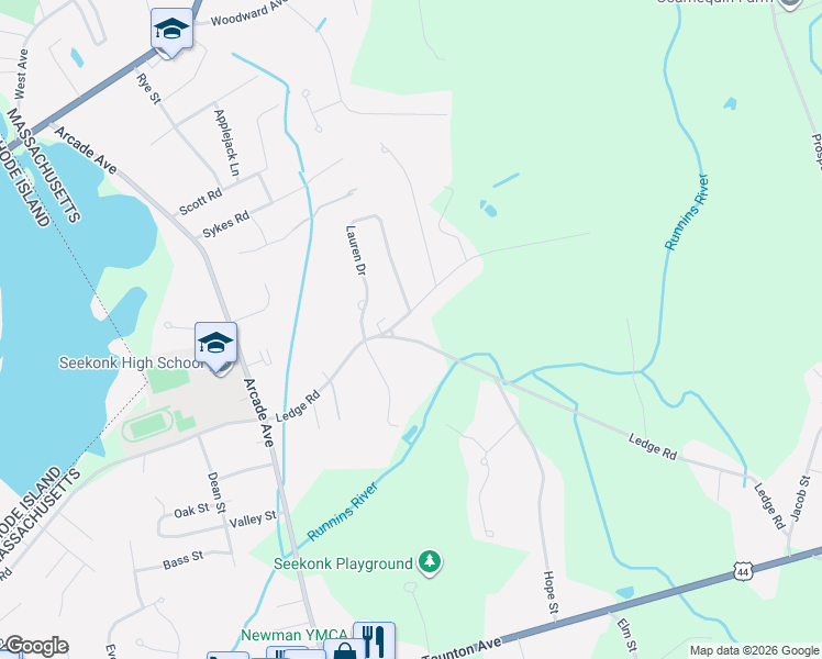 map of restaurants, bars, coffee shops, grocery stores, and more near 469 Ledge Road in Seekonk