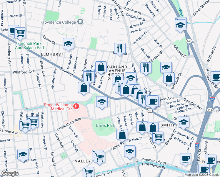 map of restaurants, bars, coffee shops, grocery stores, and more near in Providence